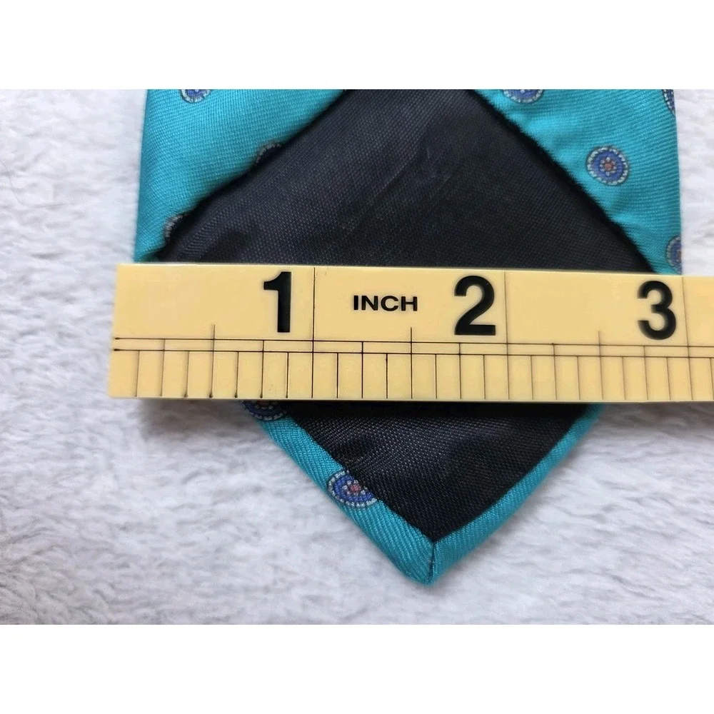 Joseph Abboud Silk Tie Teal Blue Medallion Dot USA Made Classic Mens Designer...